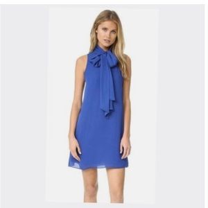 Alice & Olivia Cassidy tie-neck cobalt blue silk dress- small